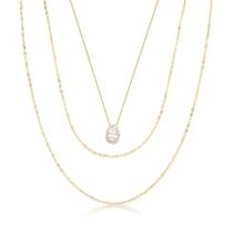 Colar Triplo com Pingente de Gota em Zircônia e Banho de Ouro 18k