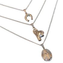 Colar Triplo Country Ferradura Chapéu Aparecida Aço Inox Colar Triplo Country Ferradura Chapéu Aparecida Aço Inox