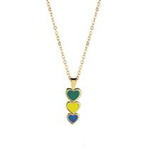 Colar triplo de coração esmaltado verde amarelo e azul brasil banhado a ouro 18k Colar triplo de coração esmaltado verde amarelo e azul brasil banhado a ouro 18k