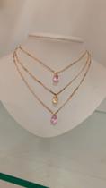 Colar Triplus com cristal Rosa e amarelo Colar Triplus com cristal Rosa e amarelo