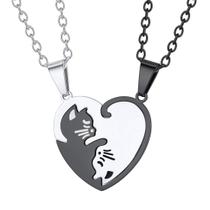 Colar U7 Cat Lovers Gift Heart, conjunto de pingentes de aço inoxidável Colar U7 Cat Lovers Gift Heart, conjunto de pingentes de aço inoxidável