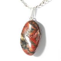 Colar Unakita Vermelha Pedra Rolada Natural Pino Prateado Colar Unakita Vermelha Pedra Rolada Natural Pino Prateado