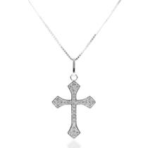 Colar unissex com pingente cruz estilo malta cravejado - prata 925