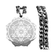 Colar Unissex de Aço Inoxidável com Geometria Sagrada - Cubo de Metatron e Flor da Vida