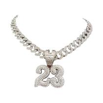 Colar Unissex Hip Hop Com Pingente Número 23 E Corrente Cubana De Cristal De 13mm, Joia De Moda Iced