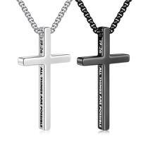 Colar Ursteel Aço Inoxidável Preto Prateado Cruz 56x25mm