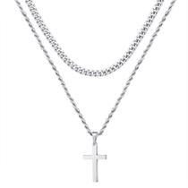 Colar Ursteel Layered Cross em aço inoxidável 16-24 polegadas