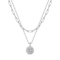 Colar Ursteel Silver Paperclip Chain Layered Initial C