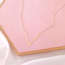 Colar V Geométrico Minimalista Folheado Ouro 18k 60cm