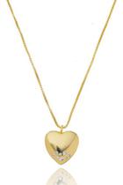 Colar Valentina Veneziana Com Pingente Coração Cravejado Pontos de Luz Zircônia Banhado em Ouro 18k