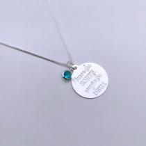 Colar Veneziana 45Cm Com Ponto De Luz Verde Turmalina 4mm e Medalha Nunca Foi Sorte 18mm Folheado a Prata