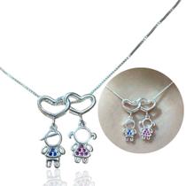 Colar Veneziana 45CM E Pingente Coração Menino E Menina Prata 925 Ref. 938 Colar Veneziana 45CM E Pingente Coração Menino E Menina Prata 925 Ref. 938