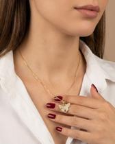 Colar veneziana borboleta cravejada - Banhado em ouro 18k