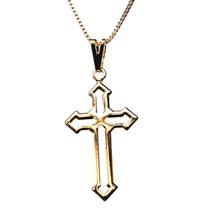 Colar veneziana com pingente de Cruz banhado a ouro 18k