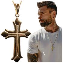 Colar veneziana com pingente de Cruz banhado a ouro 18k