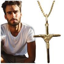 Colar veneziana com pingente de Cruz banhado a ouro 18k