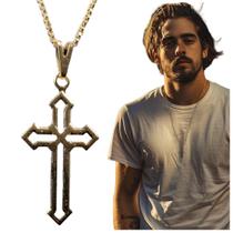 Colar veneziana com pingente de Cruz banhado a ouro 18k