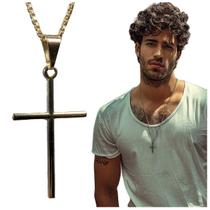 Colar veneziana com pingente de Cruz banhado a ouro 18k