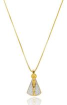Colar Veneziana Com Pingente Nossa Senhora Manto Cristal Cravejado Zircônia banhado em ouro 18k Colar Veneziana Com Pingente Nossa Senhora Manto Cristal Cravejado Zircônia banhado em ouro 18k
