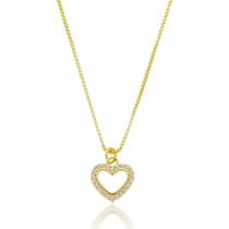 Colar veneziana coração cravejado cristal - Banhado em ouro 18k