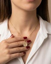 Colar veneziana cruz com círculo cravejado - Banhado em ouro 18k