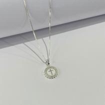 Colar veneziana cruz com círculo cravejado - Banhado em prata 925