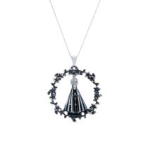 Colar Veneziana de prata 925 legitima com Pingente Nossa Senhora Aparecida envelhecida COM GARANTIA pedras cravejadas