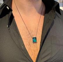 Colar Veneziana Masculino Pedra Fusion Verde Grafite