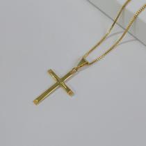 Colar veneziana pingente cruz diamantada 24cm - Banhado em ouro 18k