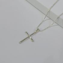 Colar veneziana pingente cruz diamantada 24cm - Banhado em prata 925