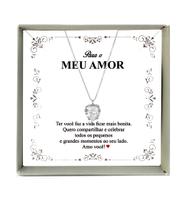 Colar Veneziana Ponto De Luz Branco Coração Prata 925 50cm