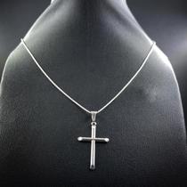 Colar Veneziana Prata 925 Legítima + Pingente Crucifixo Corrente Italiana Cruz Cordão 45cm Conjunto