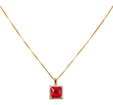 Colar Veneziano 45Cm Ouro 18K - Pingente Quad Cor Rubi