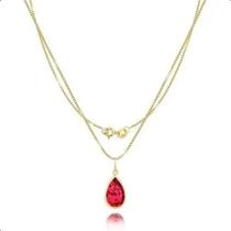 Colar Veneziano Com Ponto Luz Gota Cristal Vermelho Ouro 18k