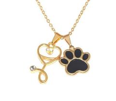 Colar Veterinária Estetocópio Pata Folheada A Ouro 18k