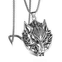 Colar vintage com pingente Wolf Head para homens, moda punk