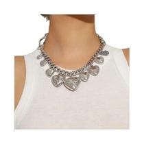 Colar Vintage Feminino Com Pingente De Coração, Estilo Punk Retro, Corrente Cubana Dourada, Choker
