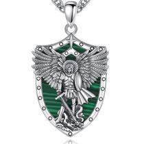 Colar Vito, São Miguel, Escudo Arcanjo, Malaquita, Prata 925 Colar Vito, São Miguel, Escudo Arcanjo, Malaquita, Prata 925