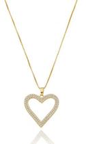 Colar Vivian Veneziana Com Pingente Coração Médio Vazado Cravejado Zircônia Cristal banhado em ouro 18k Colar Vivian Veneziana Com Pingente Coração Médio Vazado Cravejado Zircônia Cristal banhado em ouro 18k
