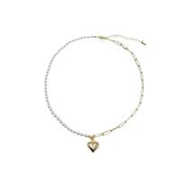 Colar Wokex Asymmetric Chain Beaded Shell Pearl Love Hear