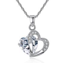 Colar Wokex Fashion Crystal Heart Power para mulheres em prata