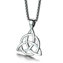 Colar Yao0dianxku Triquetra Knot com pingente em prata celta Colar Yao0dianxku Triquetra Knot com pingente em prata celta