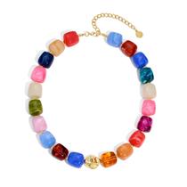 Colar Zhuozatrfa Chunky Square Beads colorido para mulheres