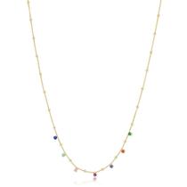 Colar zircõnia colorida com bolinha banhado a ouro 18k