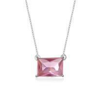 Colar Zircônia Retangular Rosa Prata 925