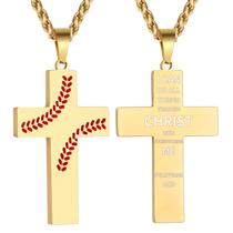 Colar Zocomi Baseball Cross Gold em aço inoxidável 4,5x3 cm