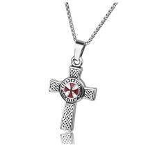 Colar Zysta Knights Templar Cross em aço inoxidável com corrente