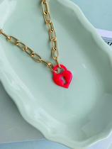 Colares banhados pingente cadeado de coração acrilico