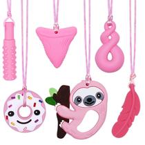 Colares Chew Silicone Maberry para crianças sensoriais, pacote com 6 unidades, rosa