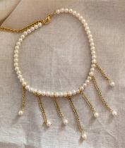 Colares chocker colar de pérolas com cascata de correntes folheado a Ouro e Prata Colares chocker colar de pérolas com cascata de correntes folheado a Ouro e Prata